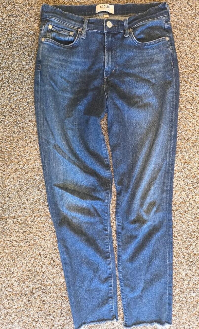 AGOLDE Sophie Jeans Womens 27 High Rise Raw Hem Slim Straight Blue
